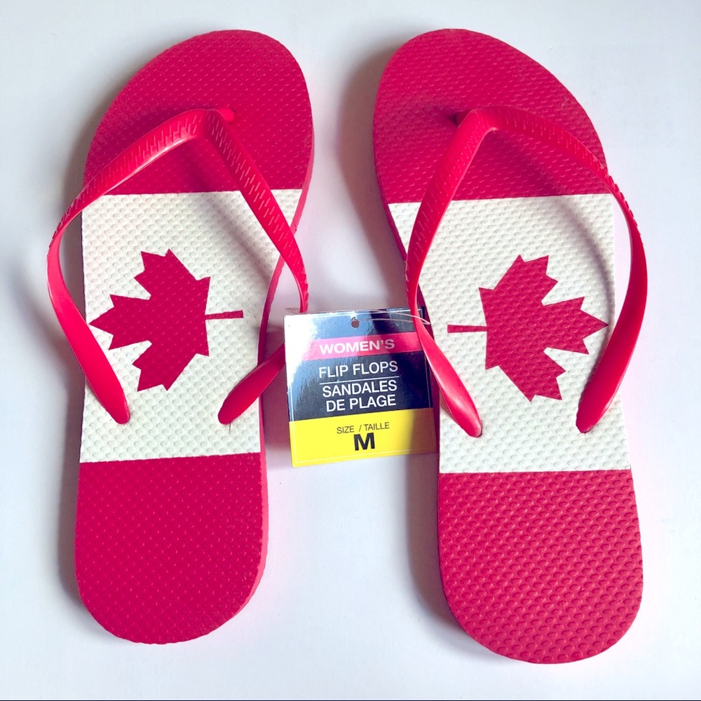 Canadian Flip Flop Sandals Flag Red Medium Women’s NEW